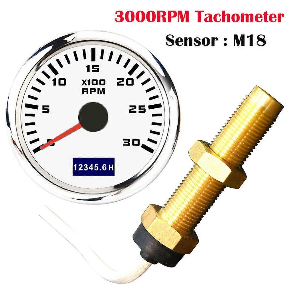 Universal 52MM Tachometer with M16 M18 Tacho Sensor 3000 4000 6000 7000 8000 RPM Marine Tacho Meter with Hourmeter Red Backlight