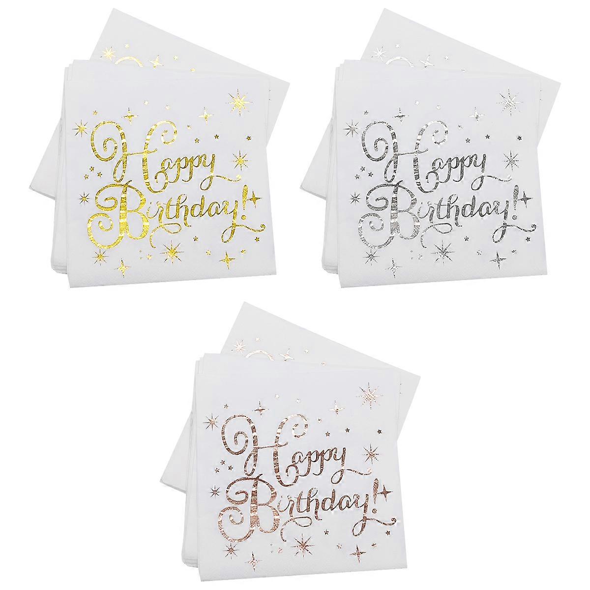 60 pz tovaglioli di buon compleanno, tovaglioli di compleanno cena, tovaglioli di buon compleanno bianco, tovagliolo di compleanno (6,5 x 6,5 pollici piegato)