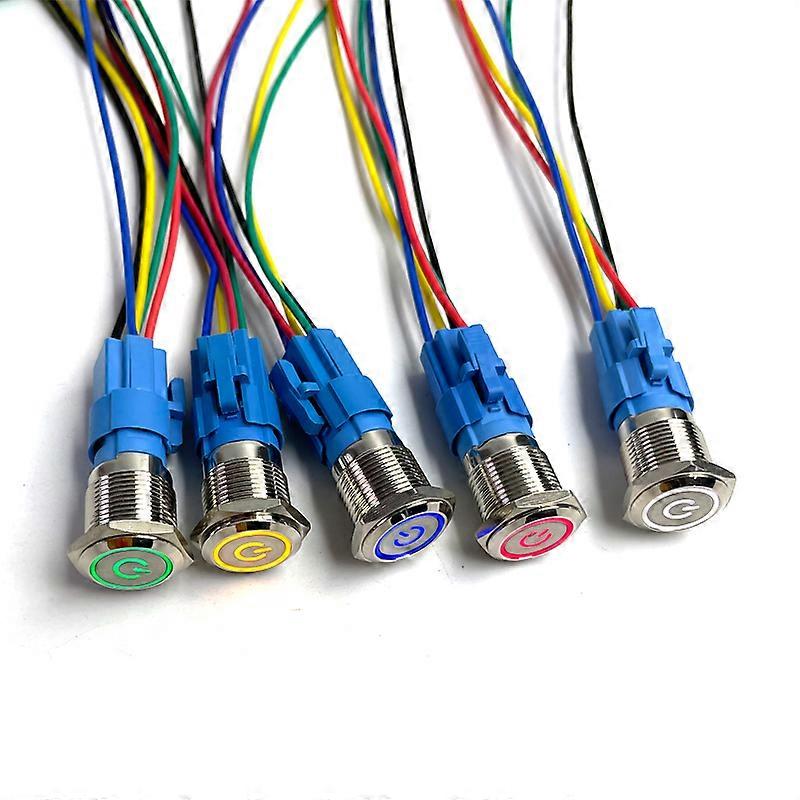 5 pcs Metal Push Button Switch 12v Ring Lamp Power Symbol Waterproof LED Light Self lock reset with connector 220