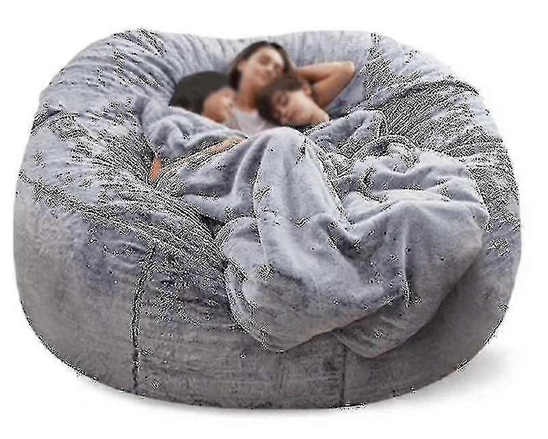 Lazy Sofa Bean Bag covers Artificial Fur Bean Bag Bean Sofacovers  (135cm*65cm,snow Grey Only seat covers)_L25
