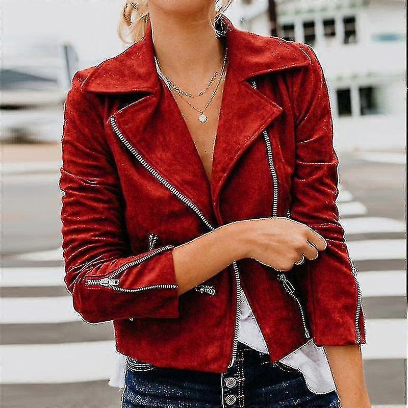 Ladies Full Zip Biker Coat Open Front Holiday Jacket Moto Outwear-Useful