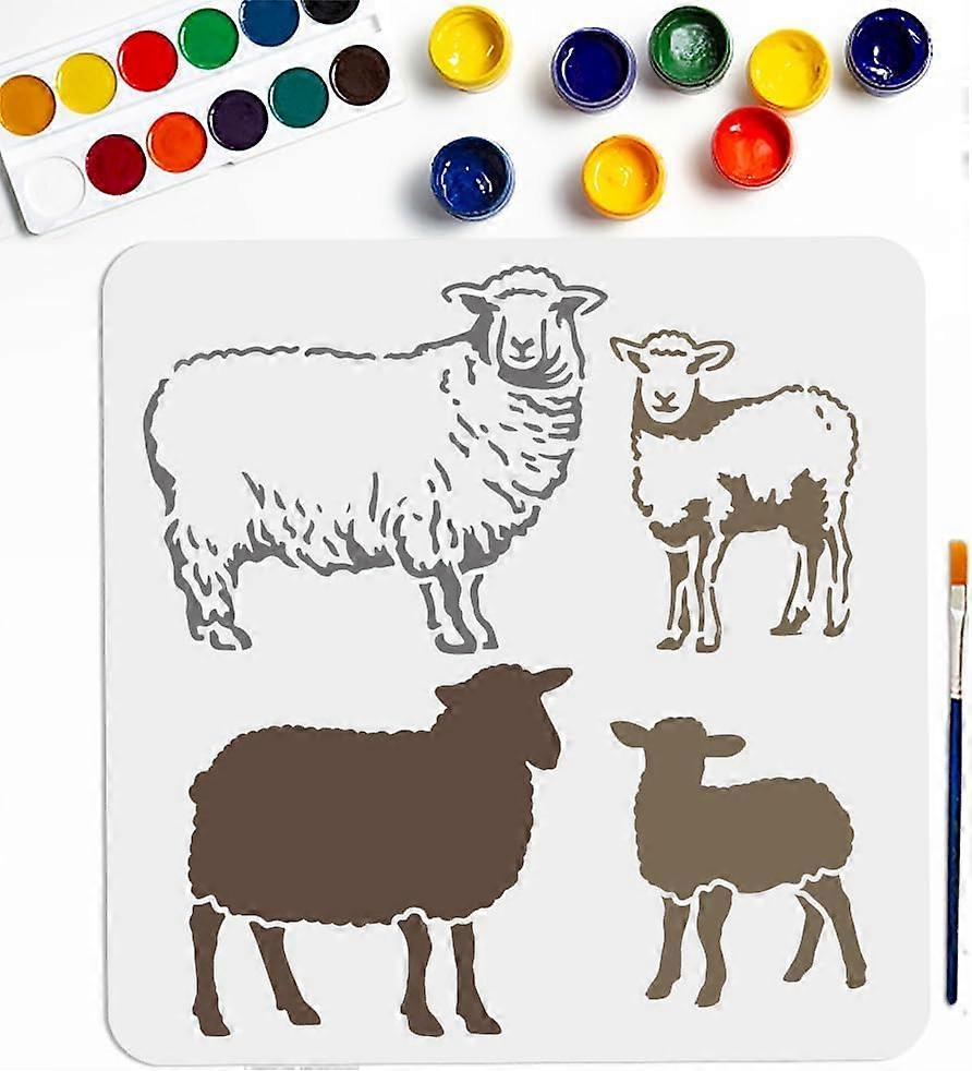 4 Styles Sheep Stencils 11.811.8inch Farm Animals Stencils Template with Paint Brush Reusable Farmhouse Sheep Stencil for Painting on Wood Canvas Floo