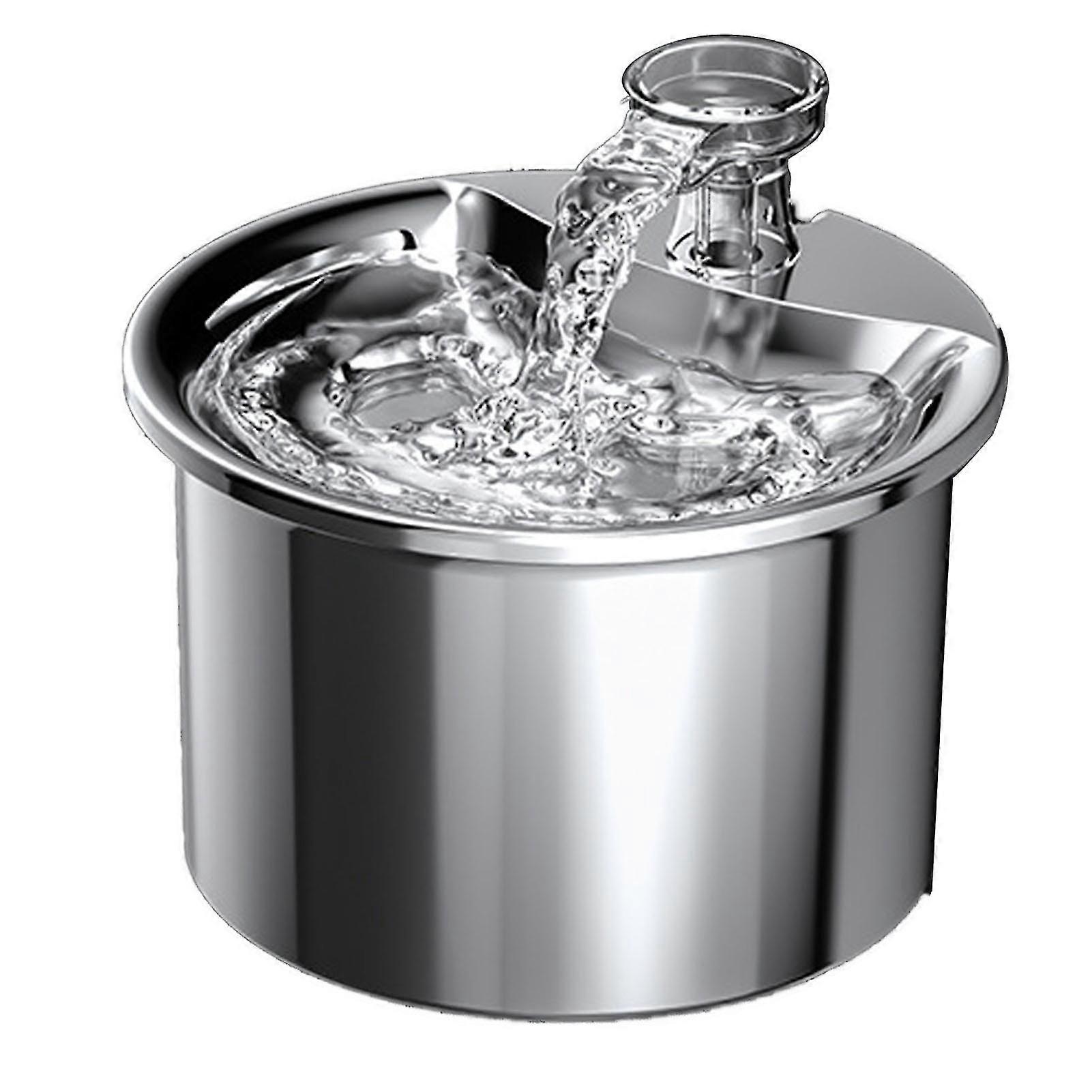StainlessSteelSmartCatWaterFountain-AutomaticCirculationFiltration-SuperSilent(EUPlug)
