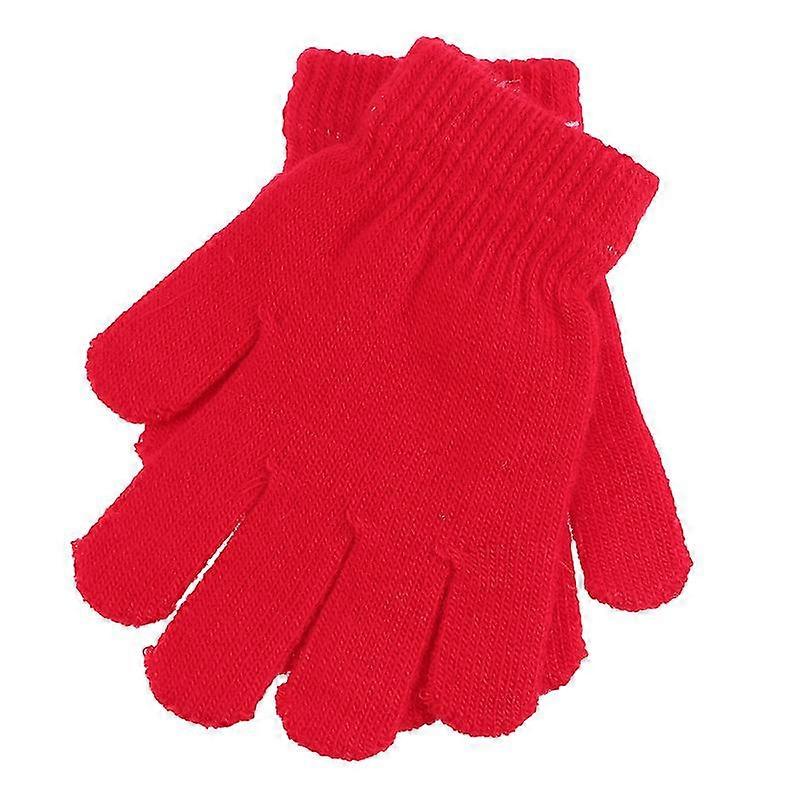 Children'S Gloves Autumn And Winter Models Knitted Solid Color Five Fingers Warm Gloves 4-12 Years Old (Red)