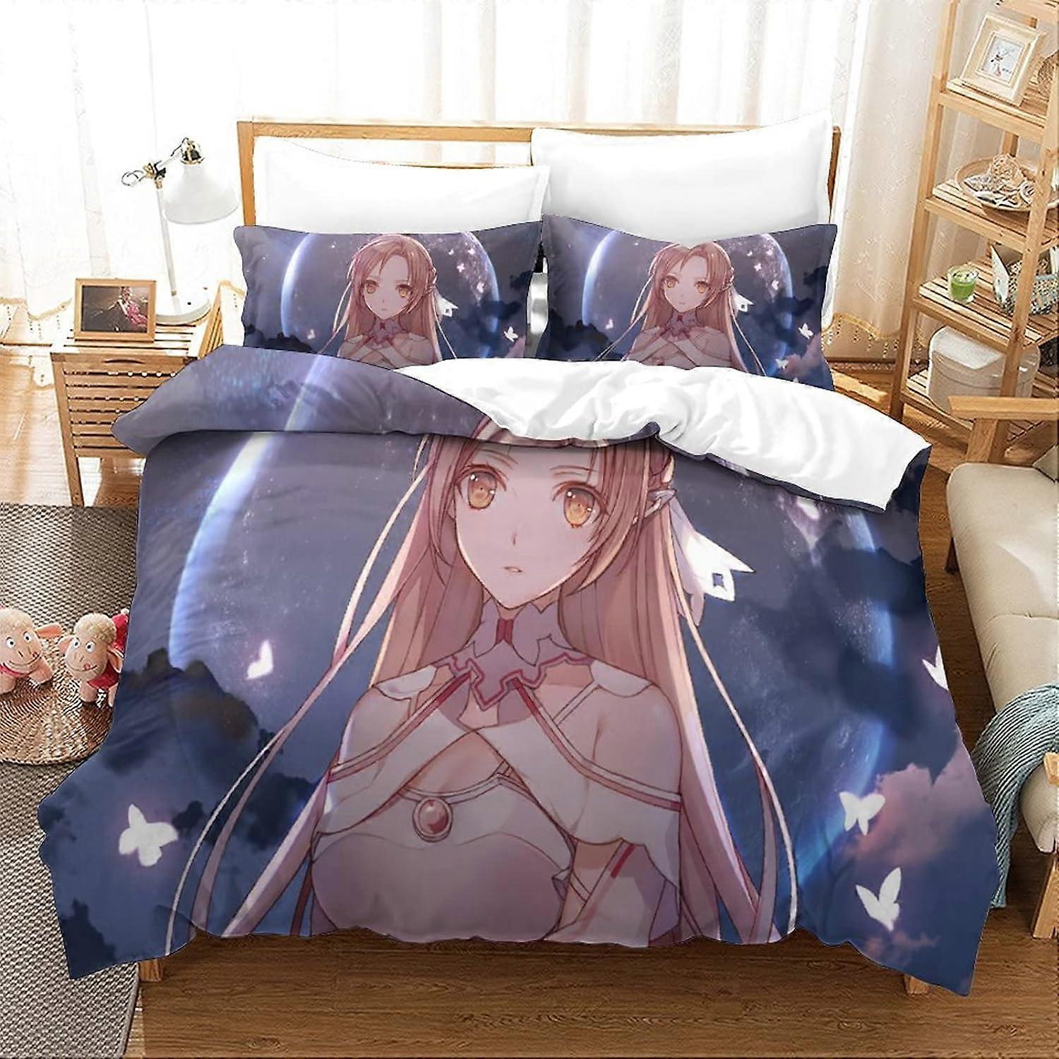 Sword Art OnlineD Poszwa na kołdrę Zestaw elementów Poszwa na kołdrę z mikrofibry z zapięciem na zamek błyskawiczny dla dzieci Nastolatki Dorośli Prosta pościel 135 * 200 CM