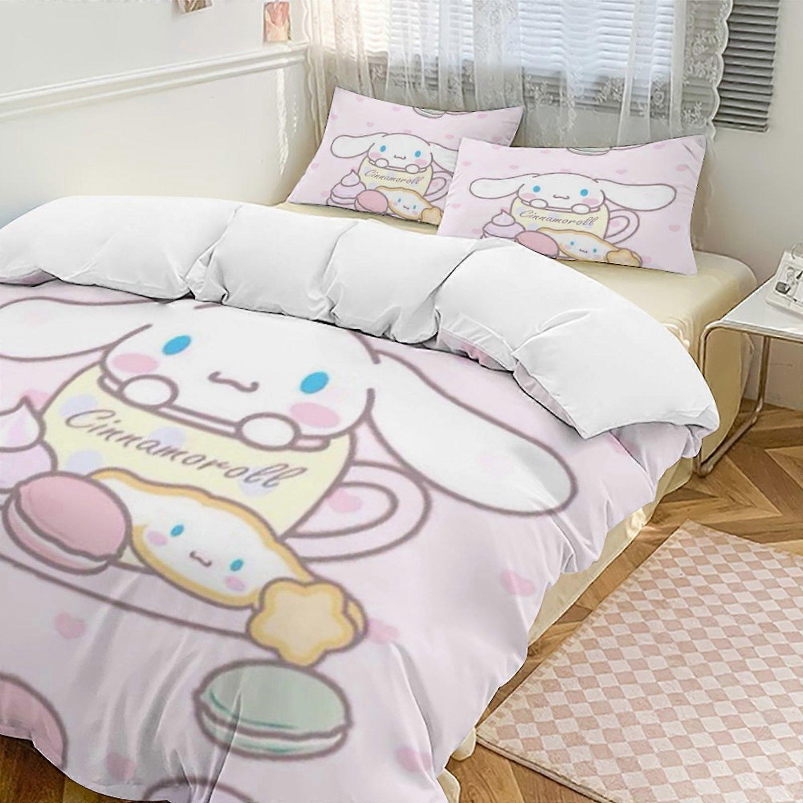 v371 Cinnamoroll 3-Piece Twin Bed Set - Includes 1 Single Comforter And 2 Pillowcases Bedding - Fade Resistant Microfiber - Cinnamoroll io371