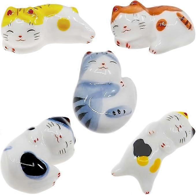 Set of 5 Cute Lucky Cat Japanese Style Hand Painted Ceramics Ware Chopsticks Stand, Chopsticks Holder Spoon Forks Chopsticks Rests, Chinese Dinner Res
