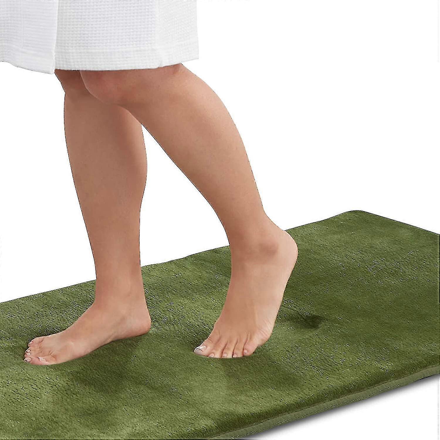 Memory Foam Bath Mat Non-slip Absorbent Super Comfortable Velvet Bathroom Rug (20" X 32", Army Green)