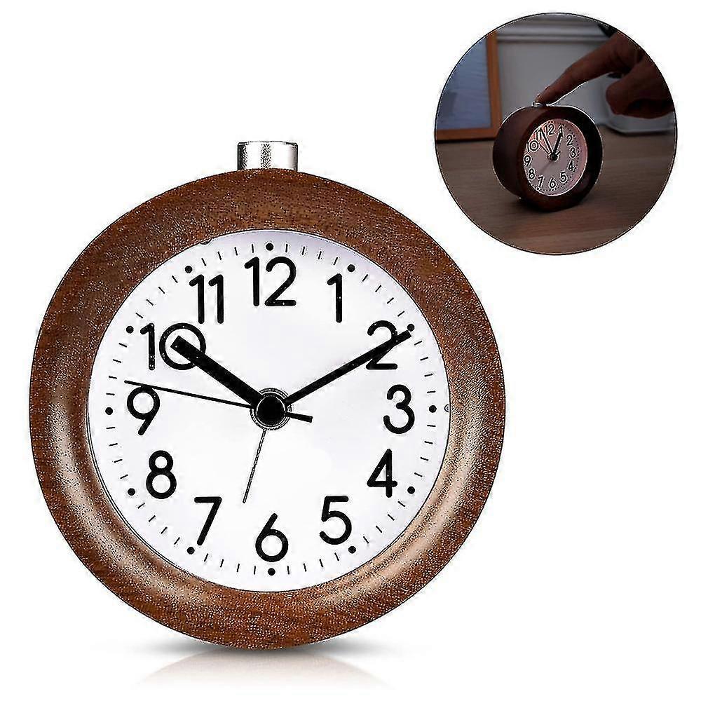 Dww-analog Wood Alarm Clock With Snooze - Retro Clock With Dial Alarm Light - Quiet Vintage Wood Table Clock
