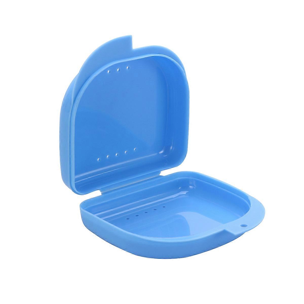 Retainer Case With Vent Holes and Hinged Lid Snaps Mouth Guard Case Orthodontic Dental Retainer Box Denture Storage Container (Blue)