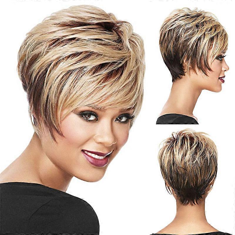 Short Layered Pixie Wig Brown Ombre Blonde Synthetic Wigs