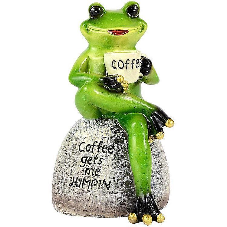Garden statue Green frog statue for drinking coffee15cm