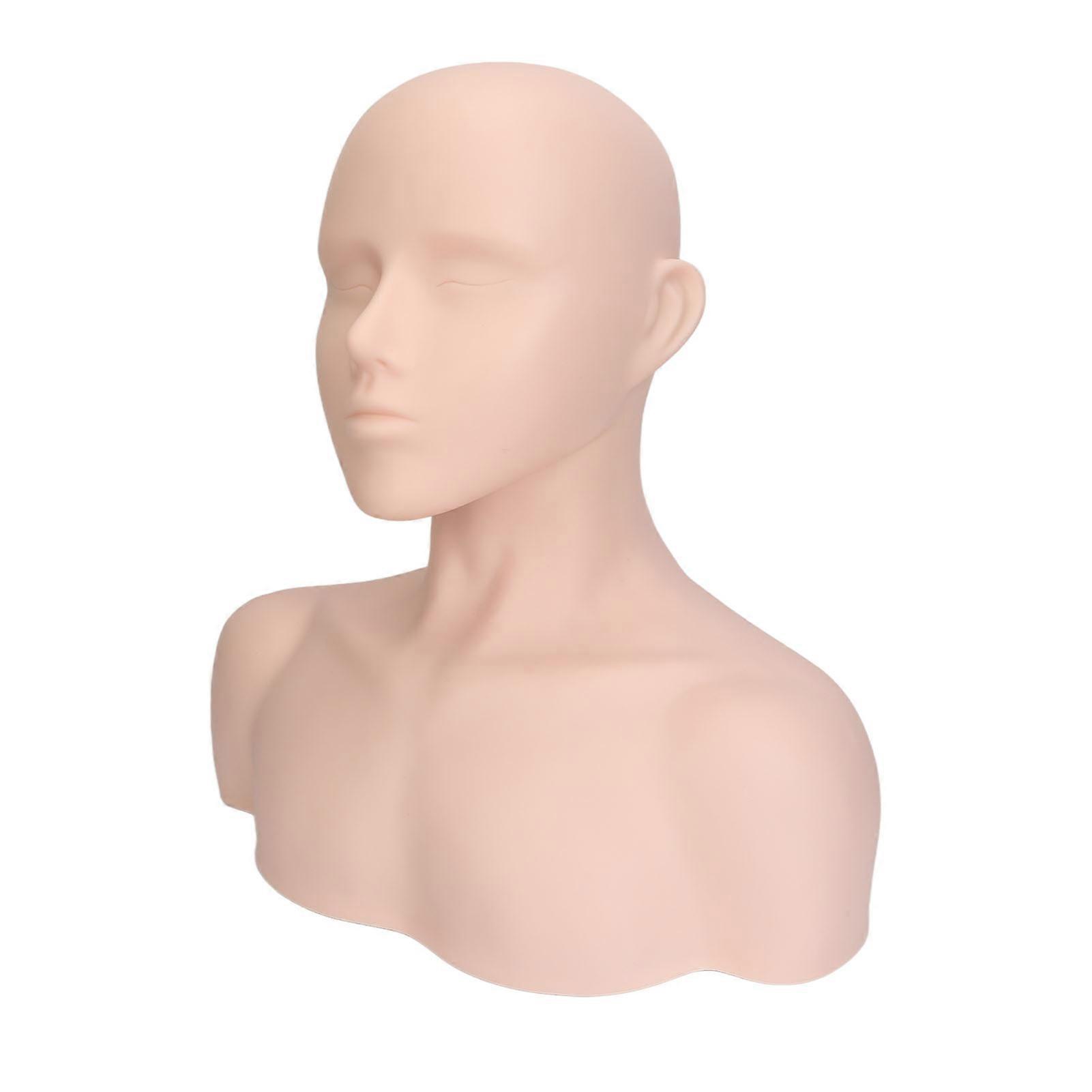 Mannequin Head with Shoulder PVC Realistic Makeup Mannequin Head for Wig Hat Display Eyelash Extensions Tattoo