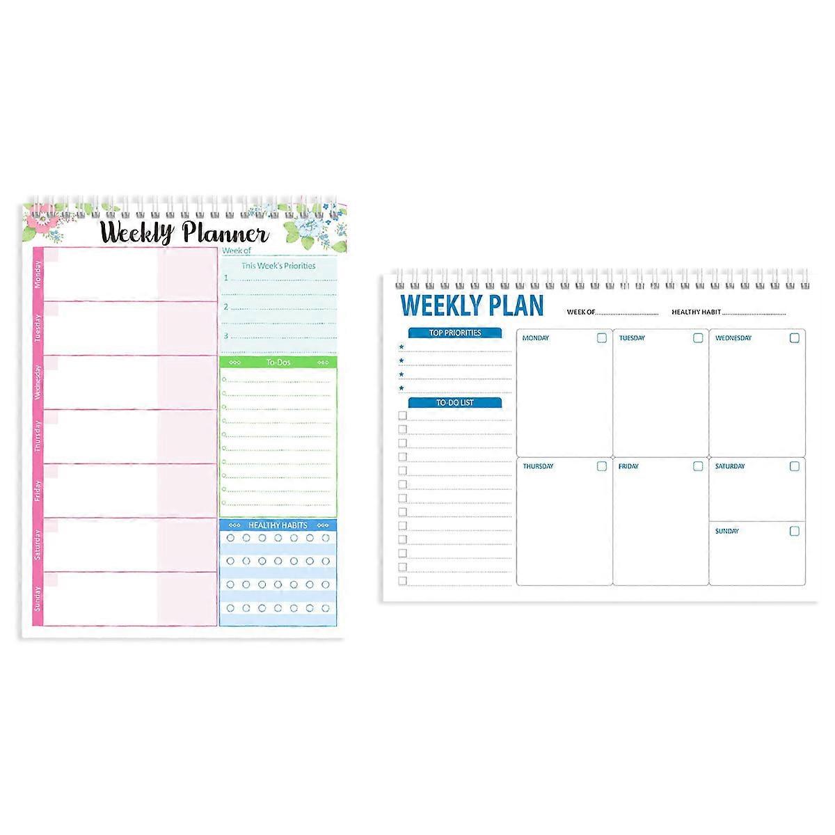 2 PCS Weekly Planner Notepad, Planning Pad with Daily Schedule, Undated Weekly To Do List Notepad