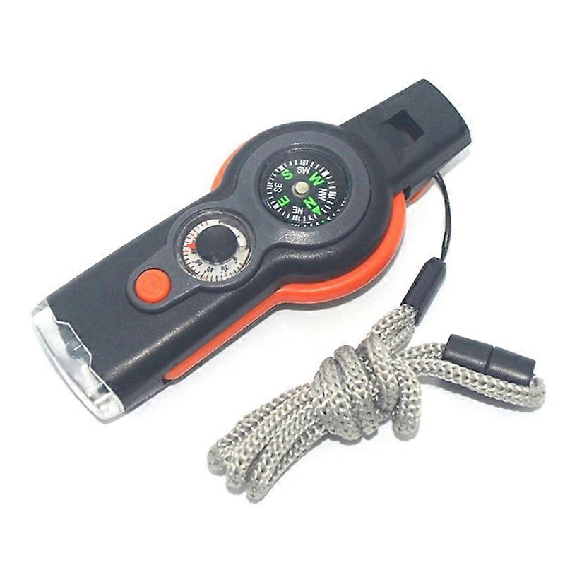 Multifunction 7 in1 Outdoor Survival Whistle Keychain with Compass Magnifier