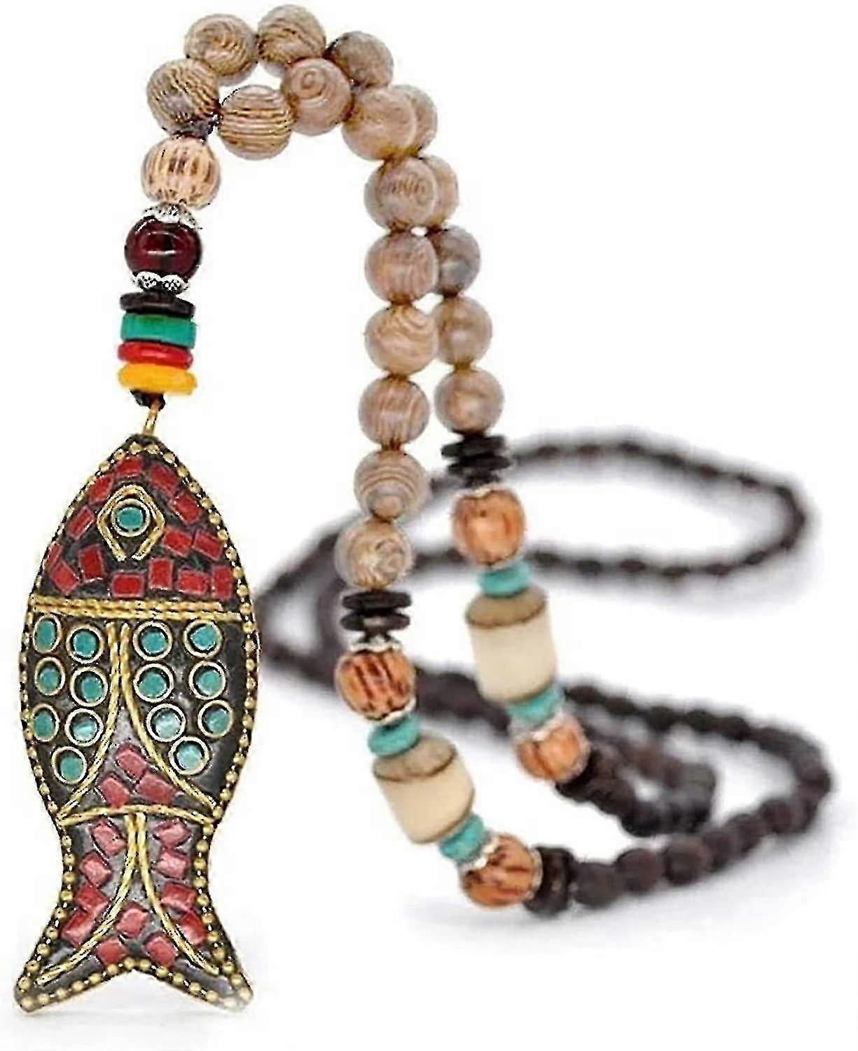 Bohemian Wood Bead Necklace For Women - Long Layered Boho Jewelry With Natural Pendants