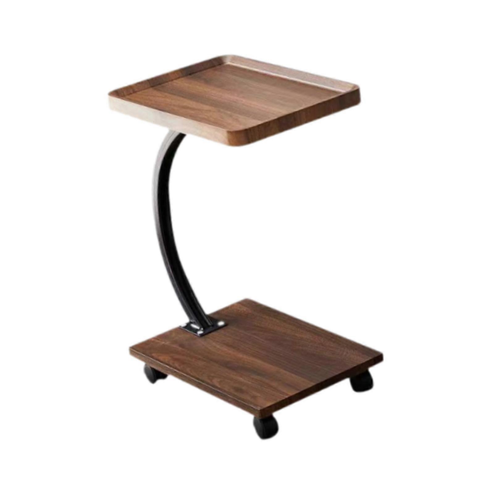 Side Table with Wheels C Shape End Table for Living Room Bedroom Dining Room Square