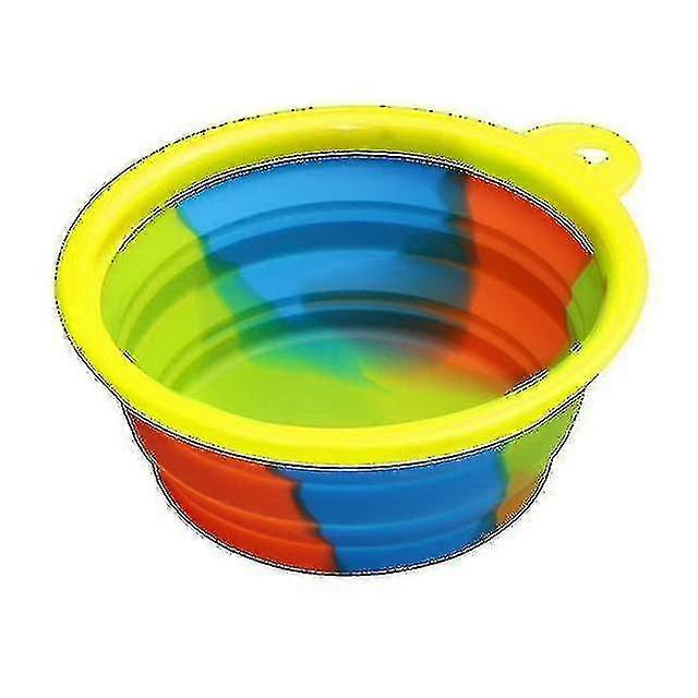 シリコン折りたたみ式衣装ポータブルトラベルボウルドッグフィーダーウォーターフードドッグボウルコンテナ(黄色)