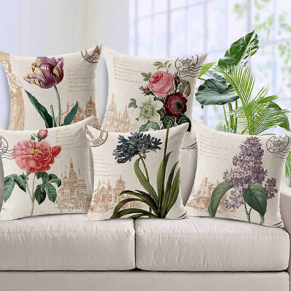 Aiyuego American Country flower and bird Cotton Faux Linen Sofa Pillow Covers 1