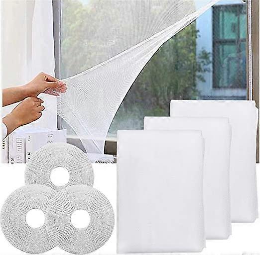 Mosquito net suitable for windows, 3 packs of DIY self-adhesive window mesh (1.3 * 1.5 meters), with 3 rolls of white tape, universal transparent mosq