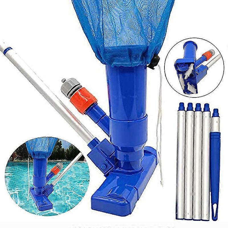 Portable Pool Vacuum Cleaner Kit, Mini Pool Vacuum Cleaner Pool Cleaning Accessories with 5 Section Pole 2 Mesh Bags