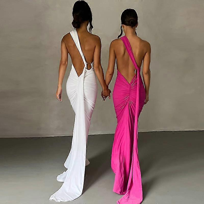Women's Sexy Backless Maxi Dress Solid Color Slim Sleeveless Halter Neck Summer Elegant Party Outing Mopping Dressrecommended Products