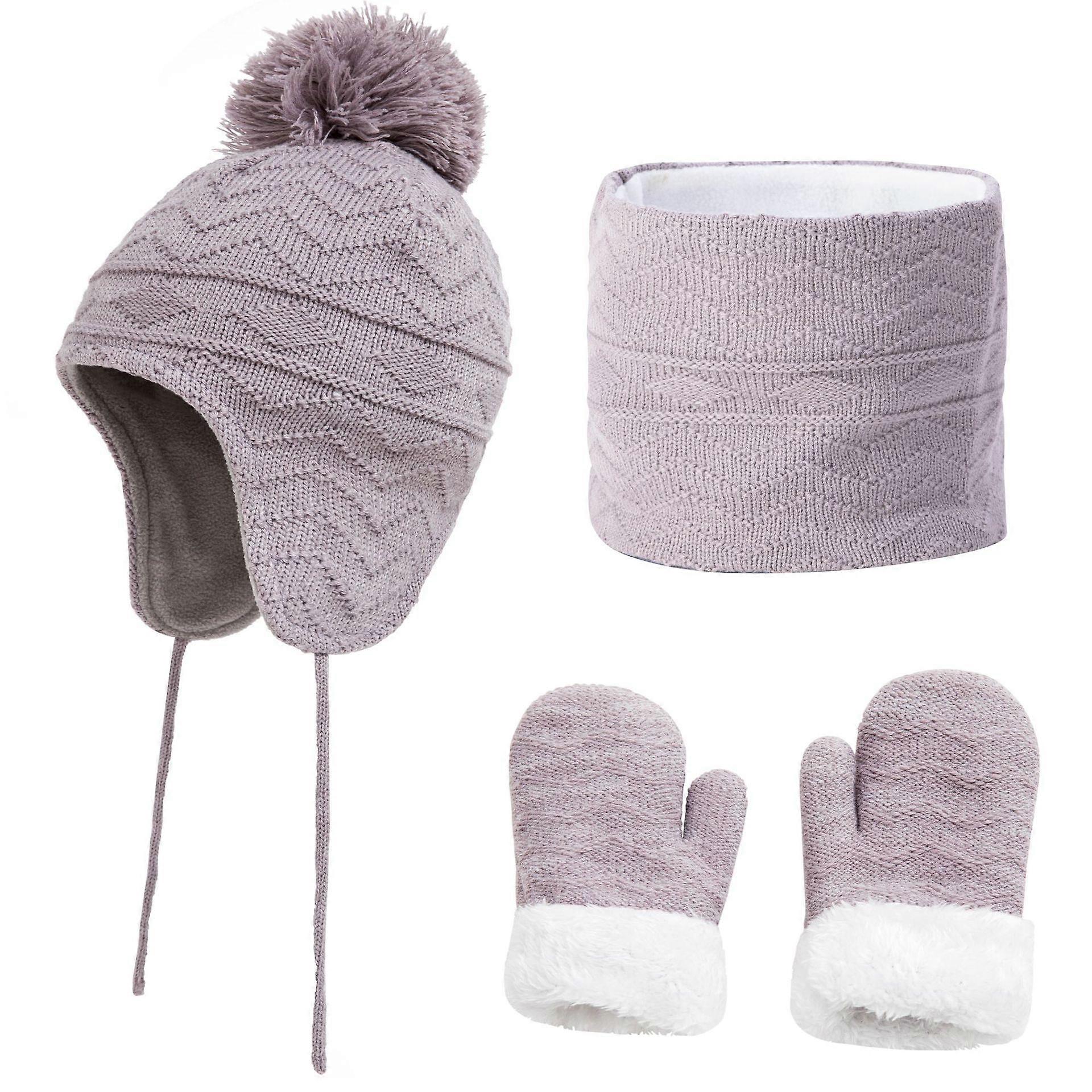 Ensemble bonnet, écharpe et gants en velours pour enfants, ensemble de trois pièces de cache-oreilles chauds et bonnet pour bébés filles et garçons (1-3 ans)