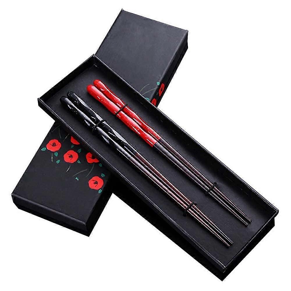 2 paires de baguettes en bois naturel de 21 cm avec étui, réutilisables, style classique