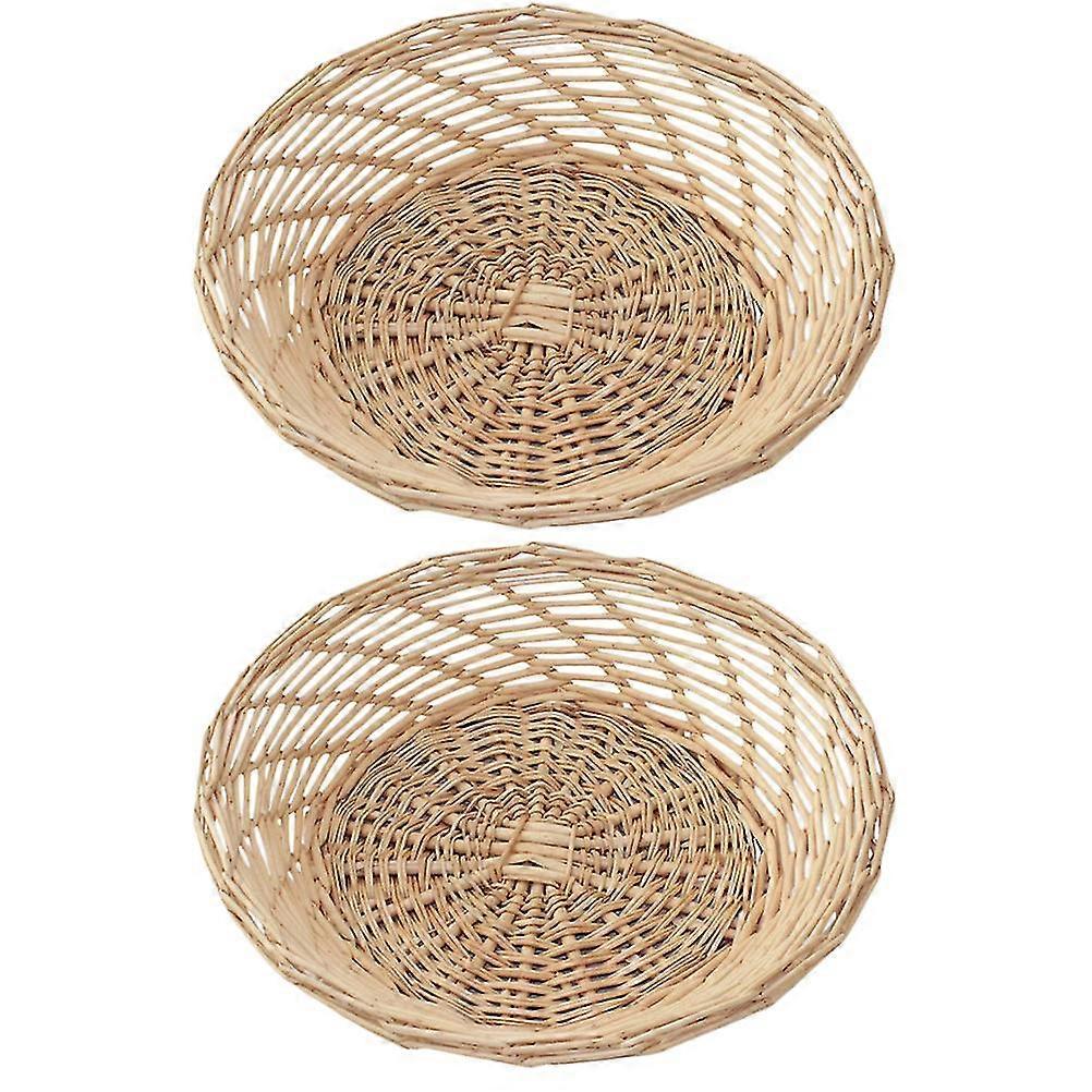 1 Set 2pcs Wicker Craft Fruit Baskets Steamed Bun Bread Baskets (assorted Color)