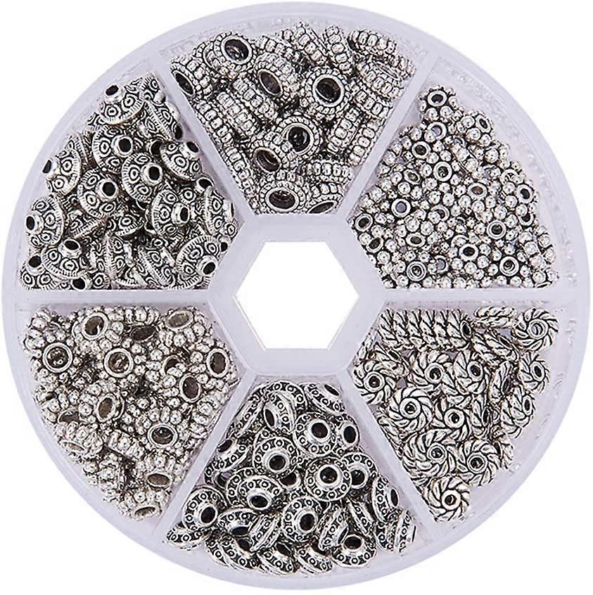 300pcs 6 Style Antique Silver Spacer Beads