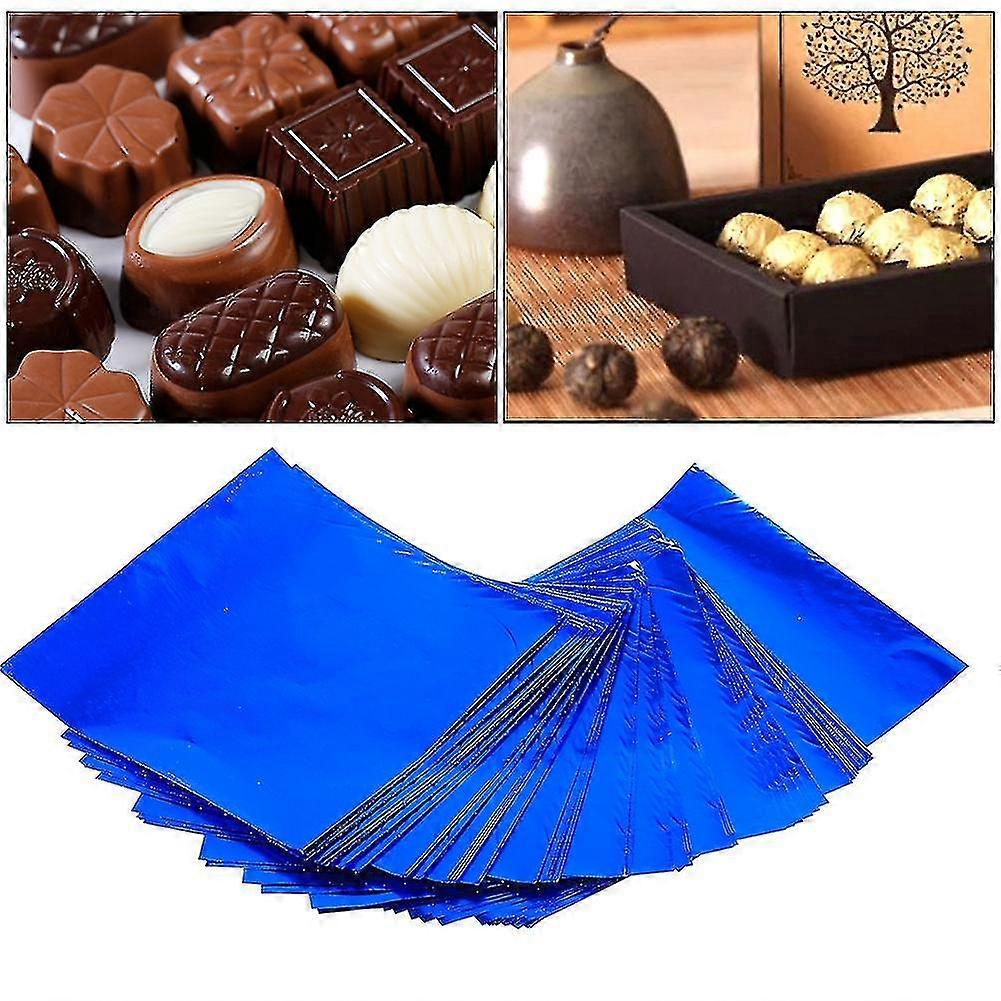 Blue Square Foil Wrappers for Candy, Chocolate, and Lolly - Pack of 100