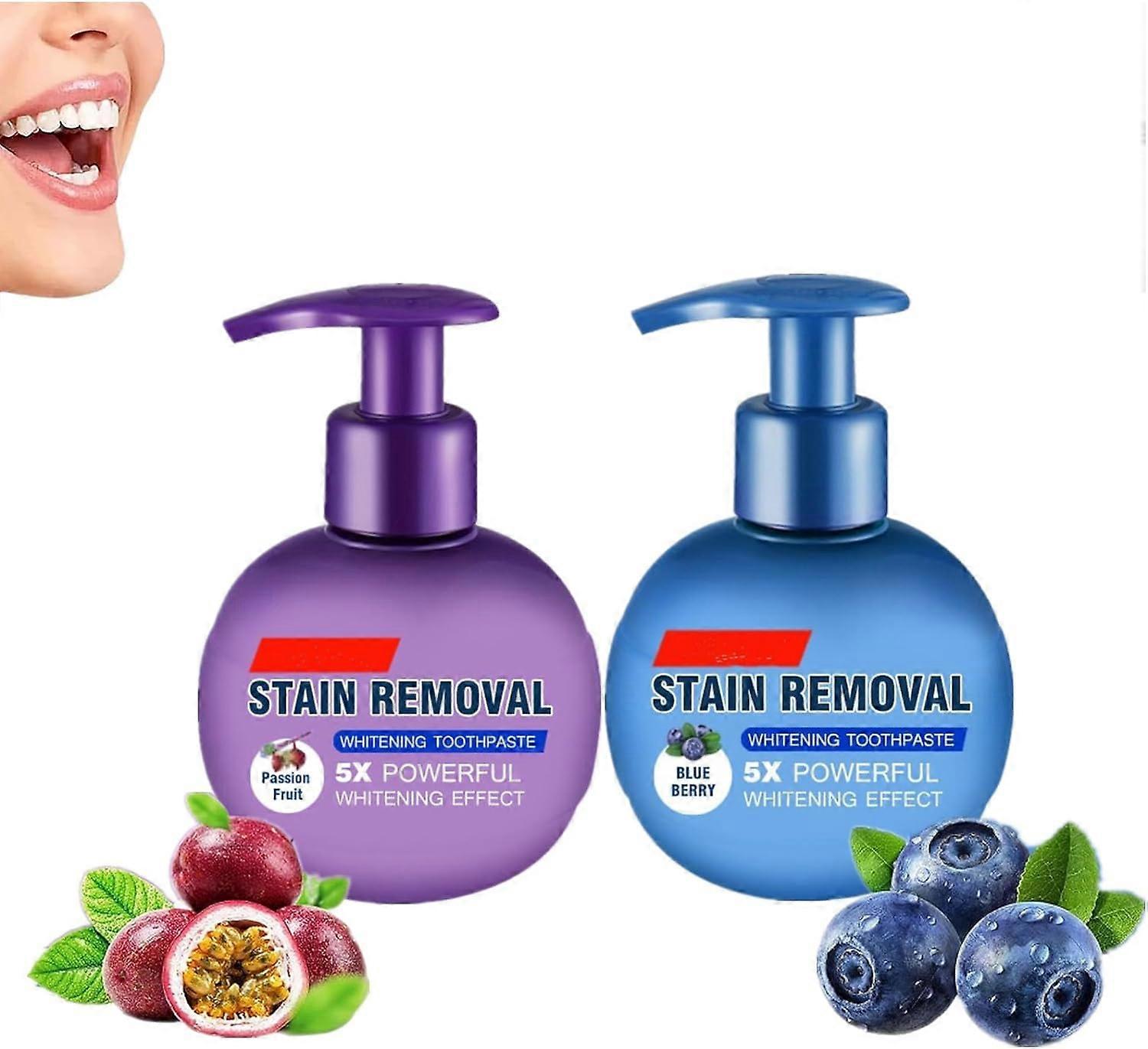Baking Soda Whitening Toothpaste, 2Pcs Fruit Toothpaste, Intensive Stain Removal Whitening Toothpaste, Press Toothpaste, Fresh Breath