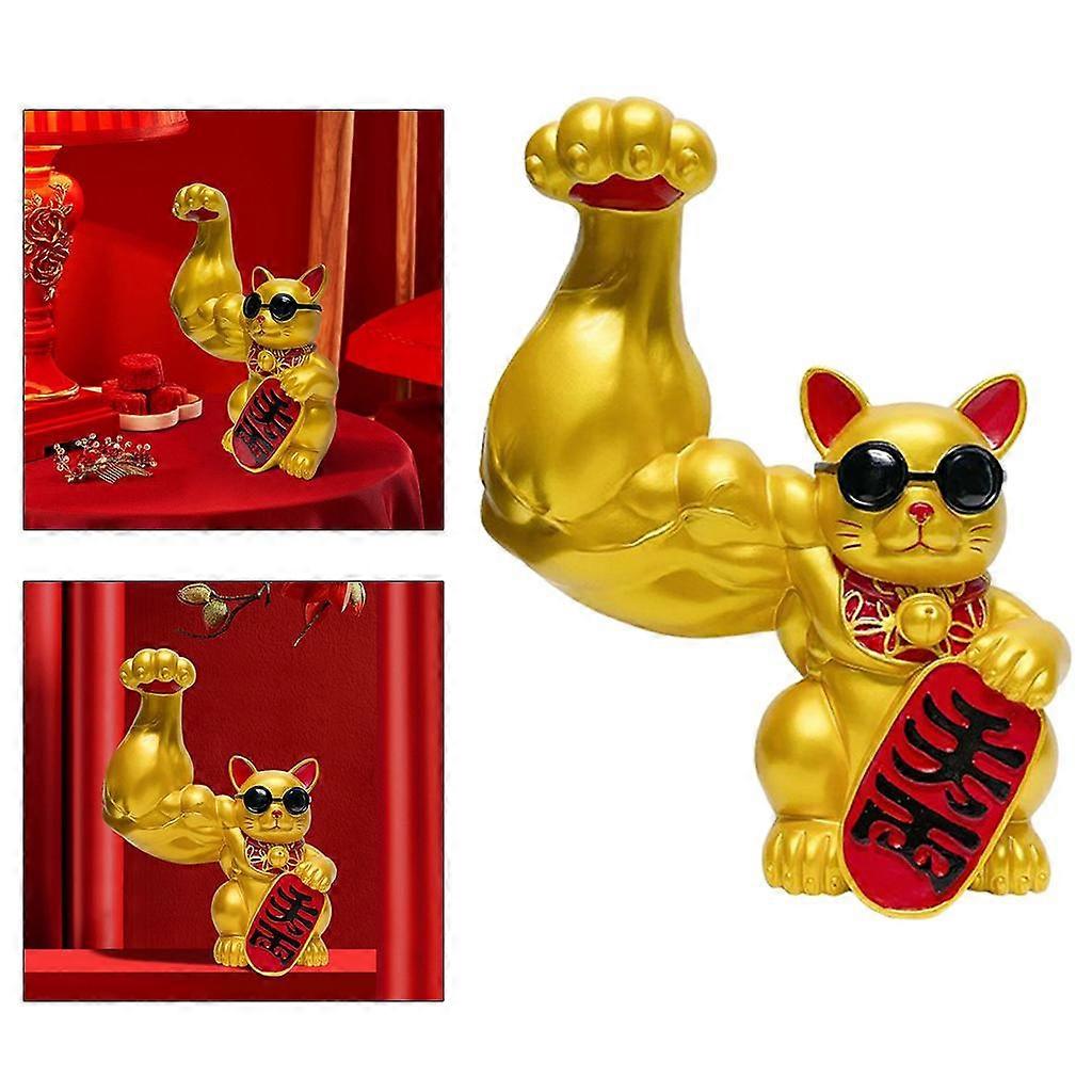 Resin Muscle Arm Lucky Cat Figurines Muscle Arm Home Office Car Decor Ornaments Gifts