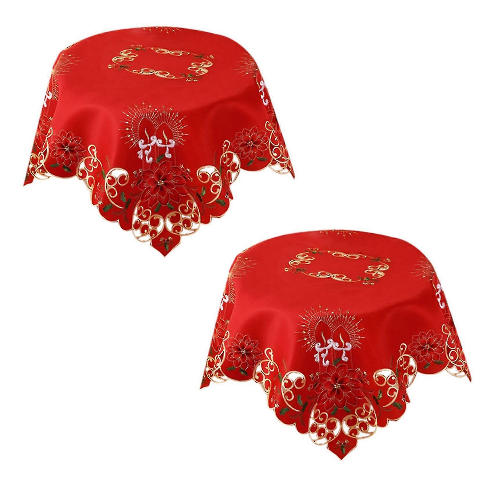 2x Nappe brodée de Noël, nappe ronde creuse, 33 pouces C