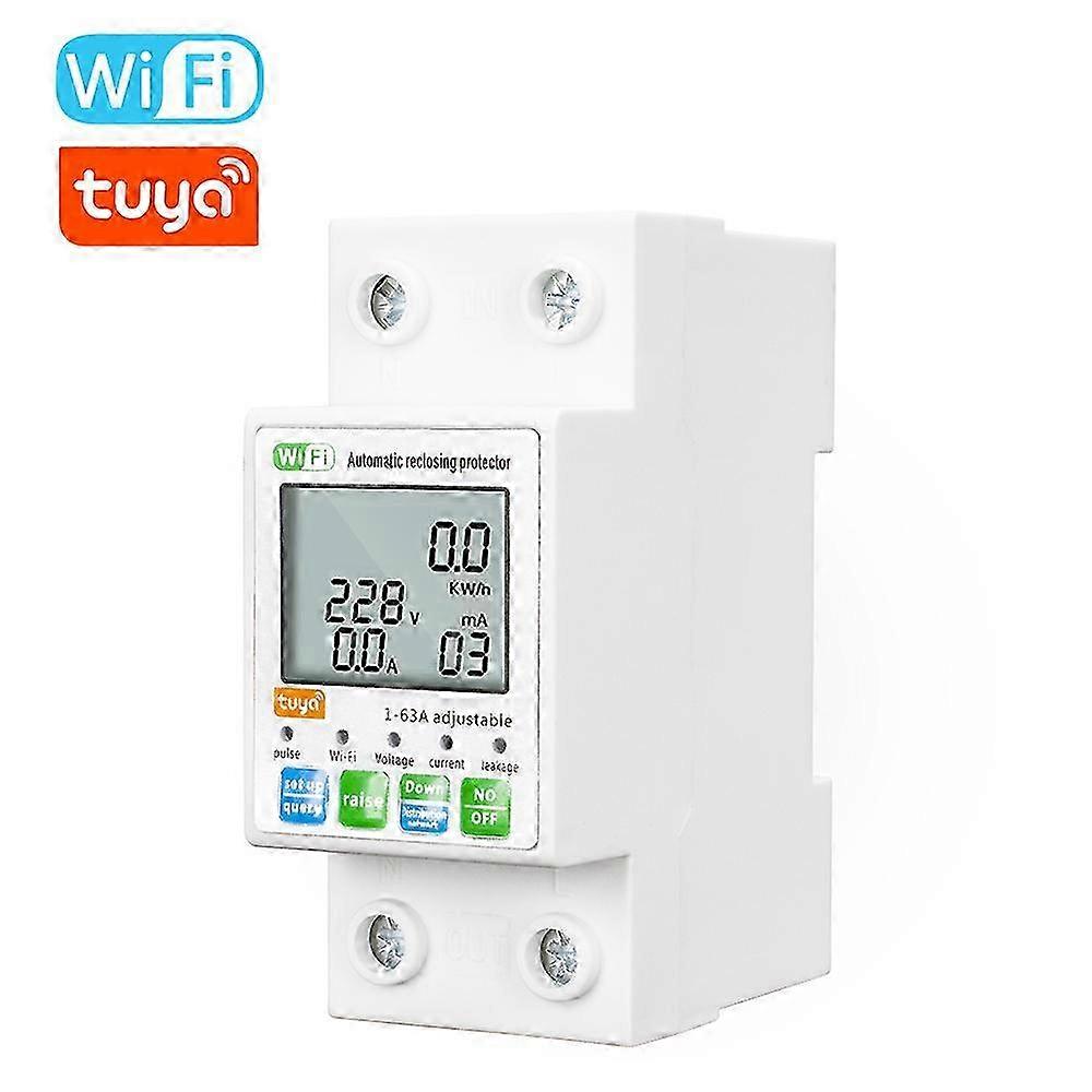 Tuya WiFi Intelligent Automatic Reclosing Protector Multifunctional Current Voltage Monitoring Meter LCD Display Switch Power Meter Protections Values