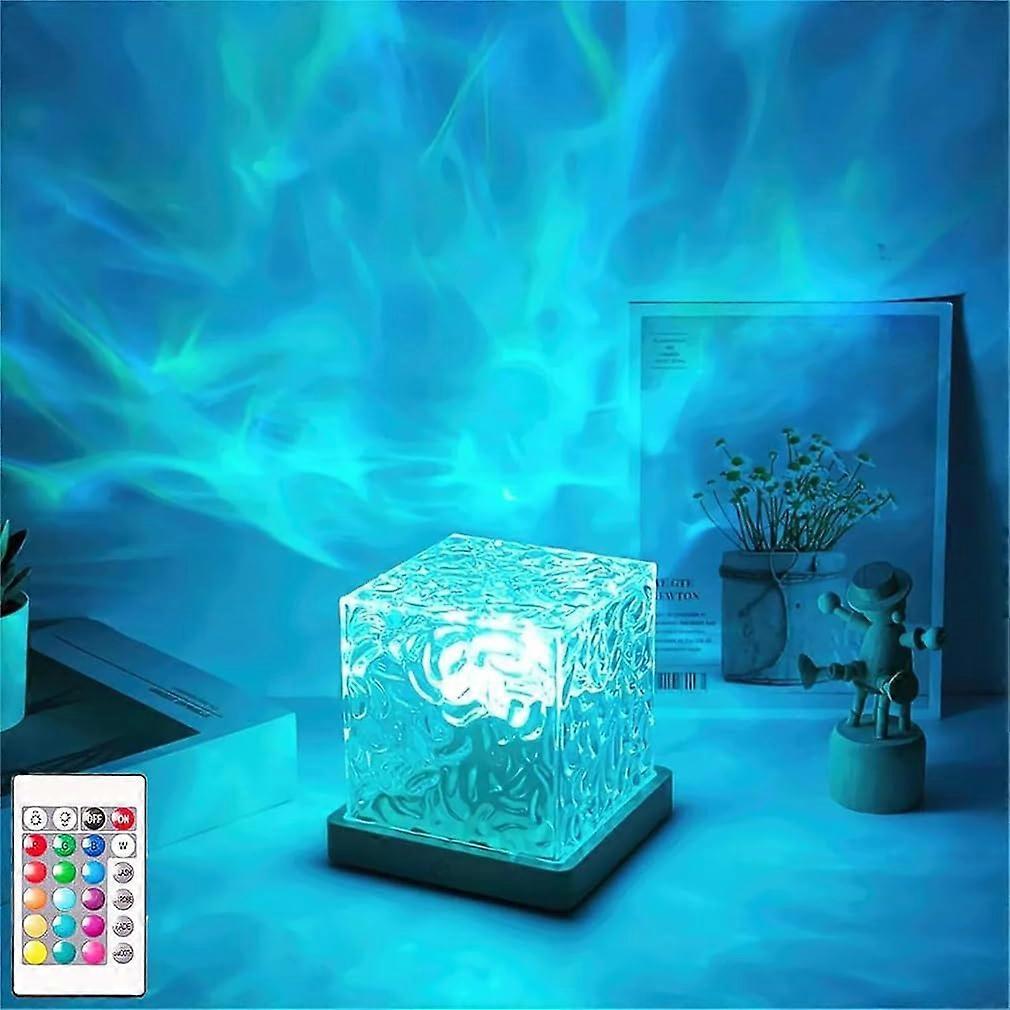 Celestial Water Lamp, Northern Lights Cube Midnight Aura Lamp, 16 Colors Dynamic Water Wave Night Light with Remote, Rechargeable