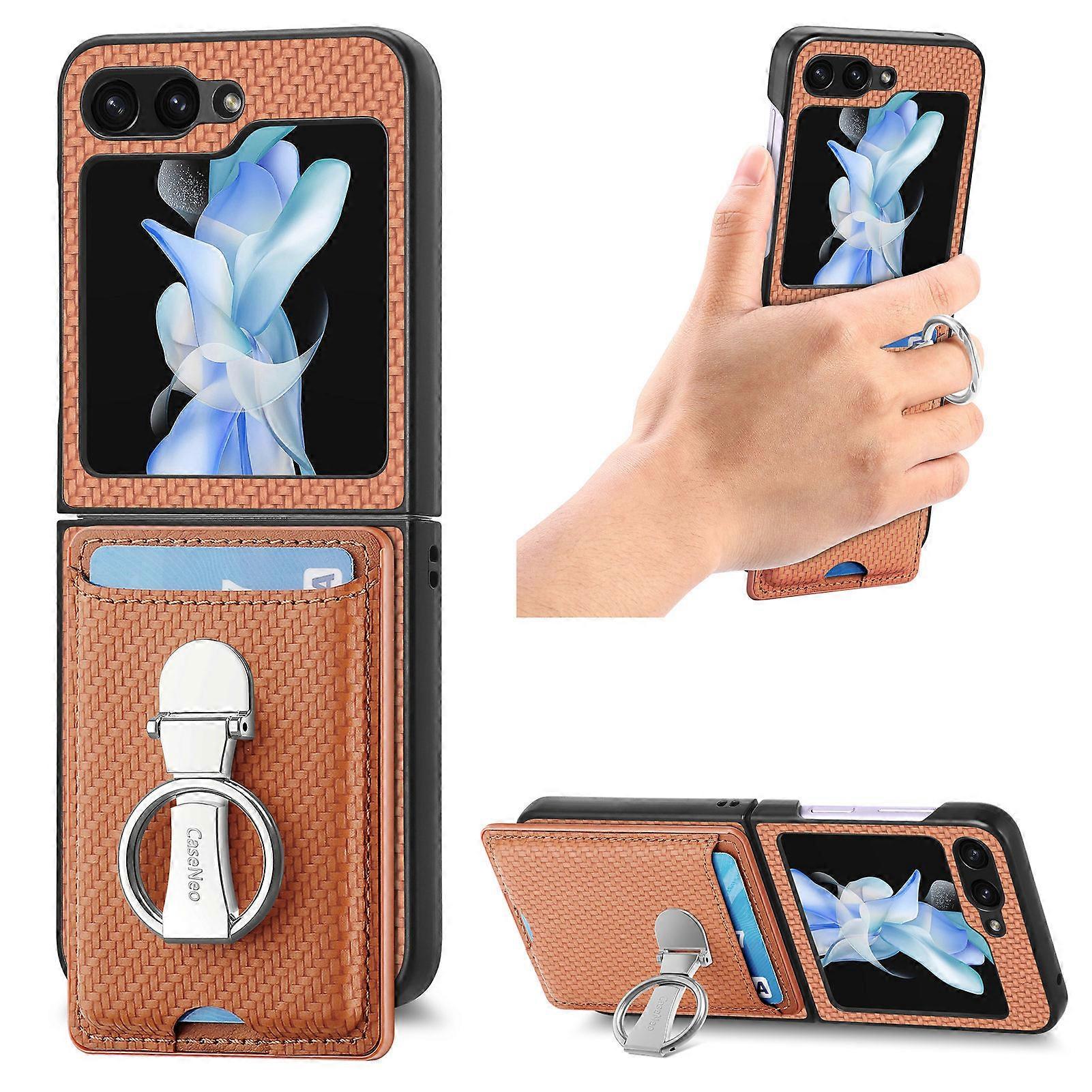 For Samsung Galaxy Z Flip 6 with Built-in Rotate Ring Stand and Wallet Phone Case ,PU Leather Protective Kickstand Case for Samsung Galaxy Z Flip 6