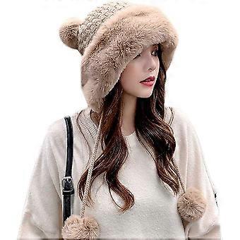 Flauschige Strickmütze für Damen im Winter
