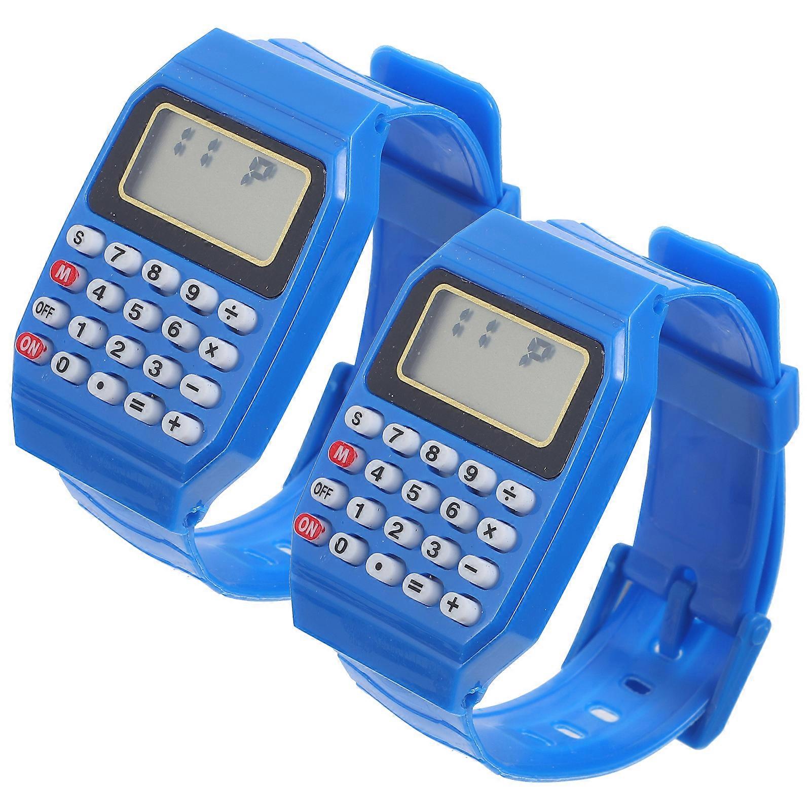 2pcs Watch Type Calculators Portable Calculating Watch Wrist Geometric Operation Watch Birthday Gift for Kids Blue
