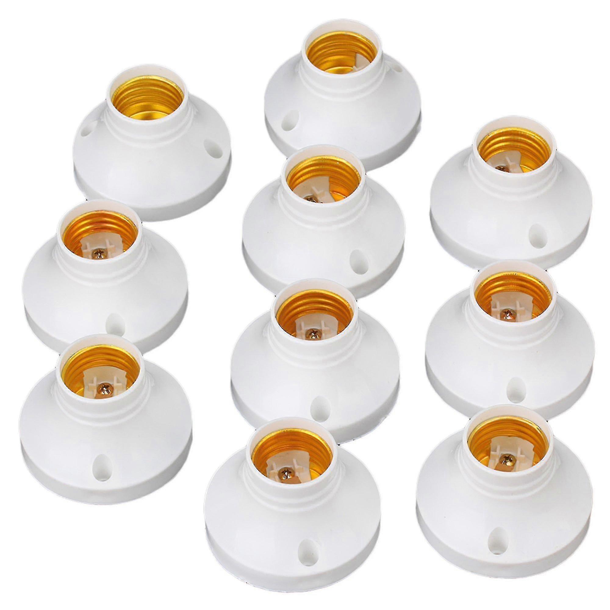 10pcs E27 Round Plastic Socket Holder Base Compatible With E27 Screw Light Lamp Bulb Ac 220v