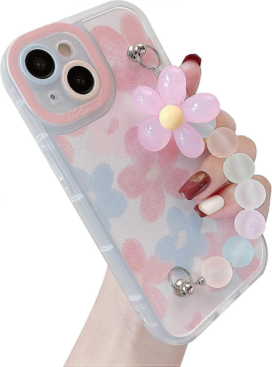 Flor bonito floral pulseira pulseira de corrente Clear Soft compatível com iPhone Case para mulheres meninas (rosa, iPhone 13)