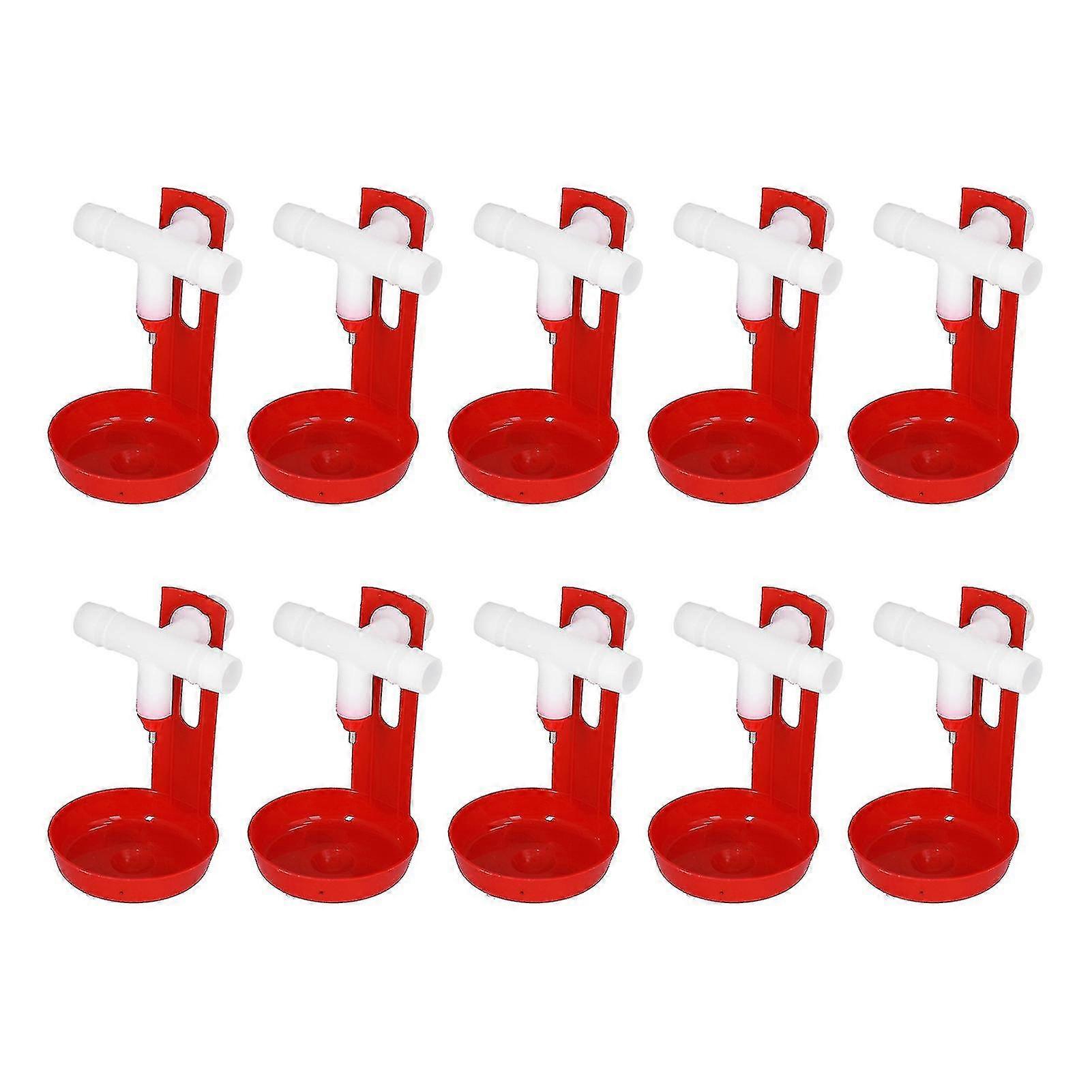10 Set Chicken Drinking Cup Automatic Poultry Drinking Waterer Drinker With White Tee Fitting Durable For Chicken