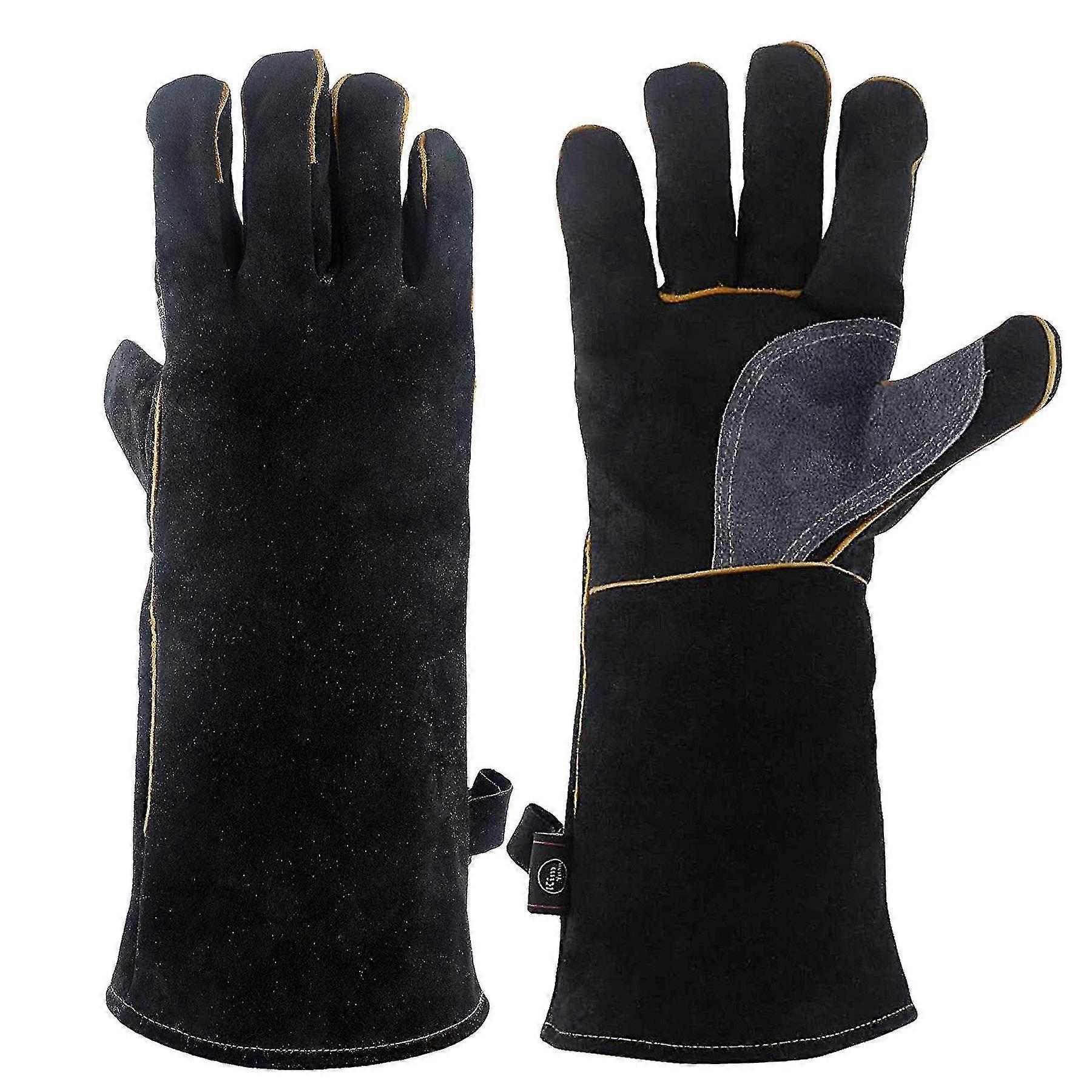 Gants résistants à la chaleur extrême et au feu en cuir avec coutures en kevlar pour cheminée, cuisinière, four, gril, soudure, barbecue -aoba