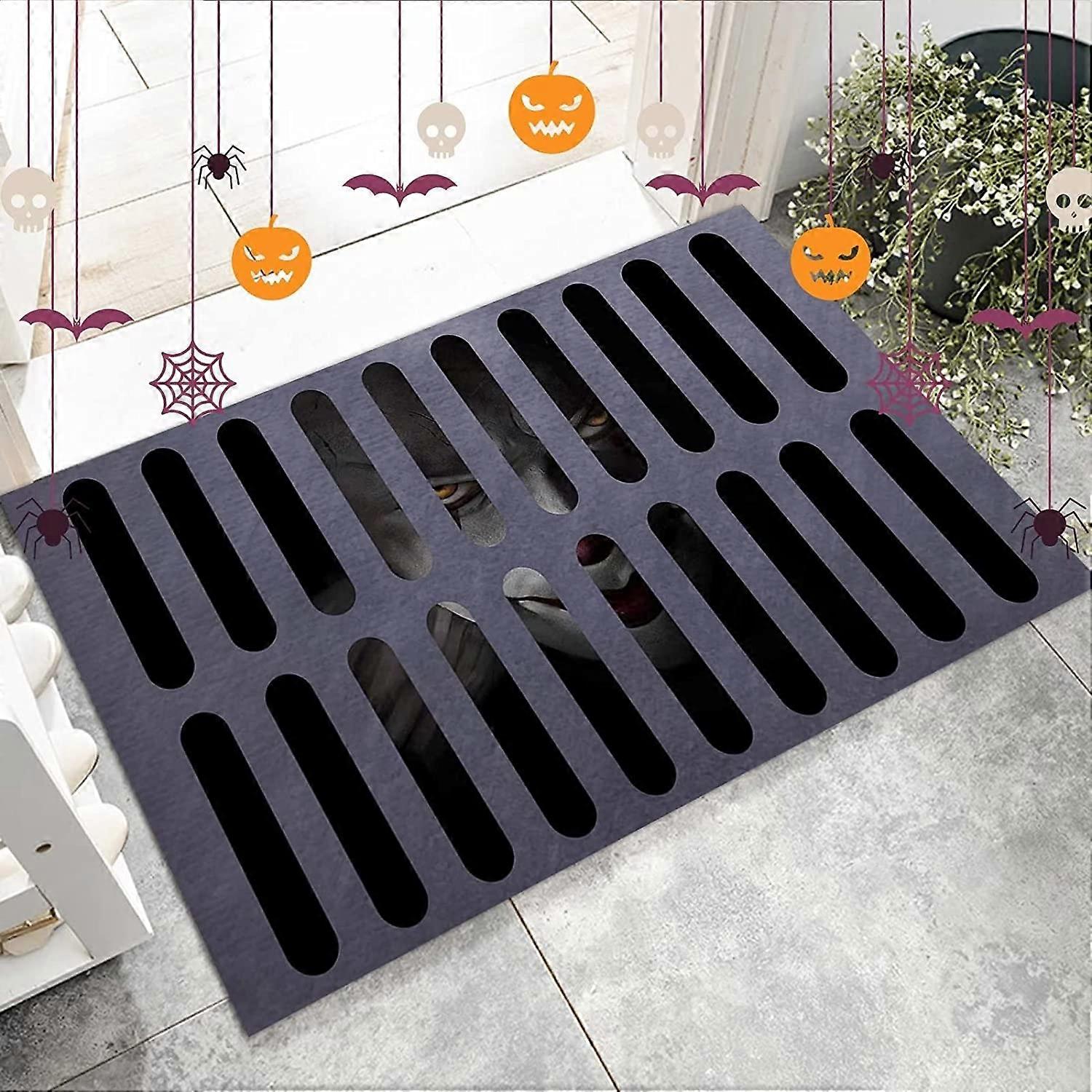 Halloween 3D Illusion Clown Door Mat Horror Movie Clown Halloween Area Rug Decorations Indoor and Outdoor Welcome Doormat Non-Skid Halloween Carpet fo