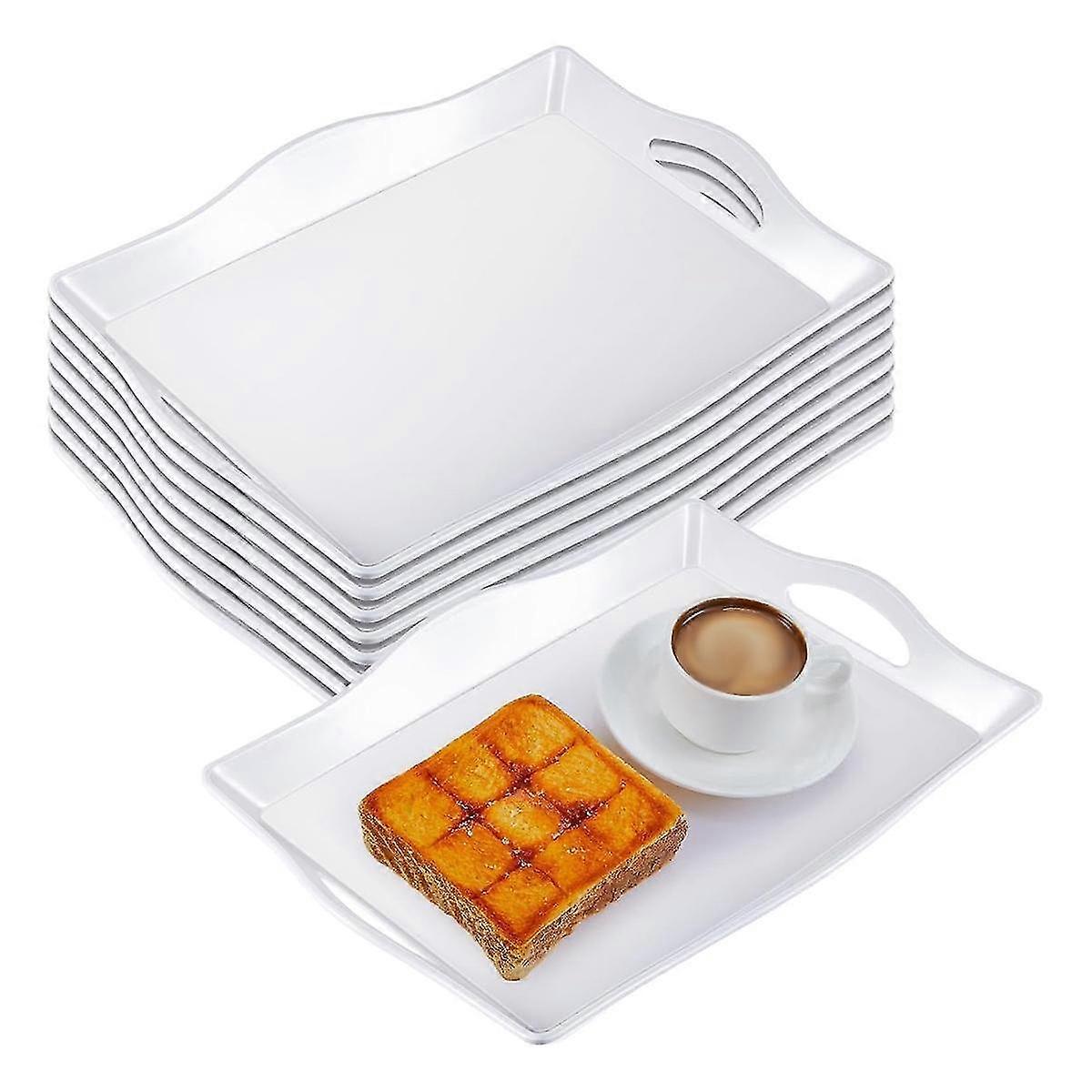 4 Pcs Food Serving Trays For Party Plastic Trays With Handles 13 X 10 Inch Rectangular Buffet Plastic Serving Trays