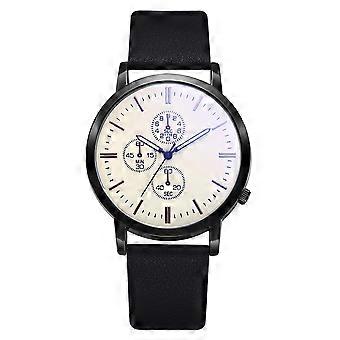 Leisure Fashion Men Simple Alloy PU Dial Quartz Wrist Watch Decoration (Black White)