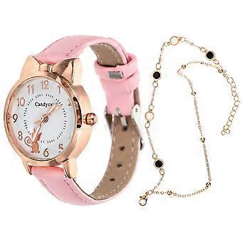 1 Set Uhr und Armband Frauen Karikatur Uhr Mode Armbanduhr Armreif Dekorationen für Damen