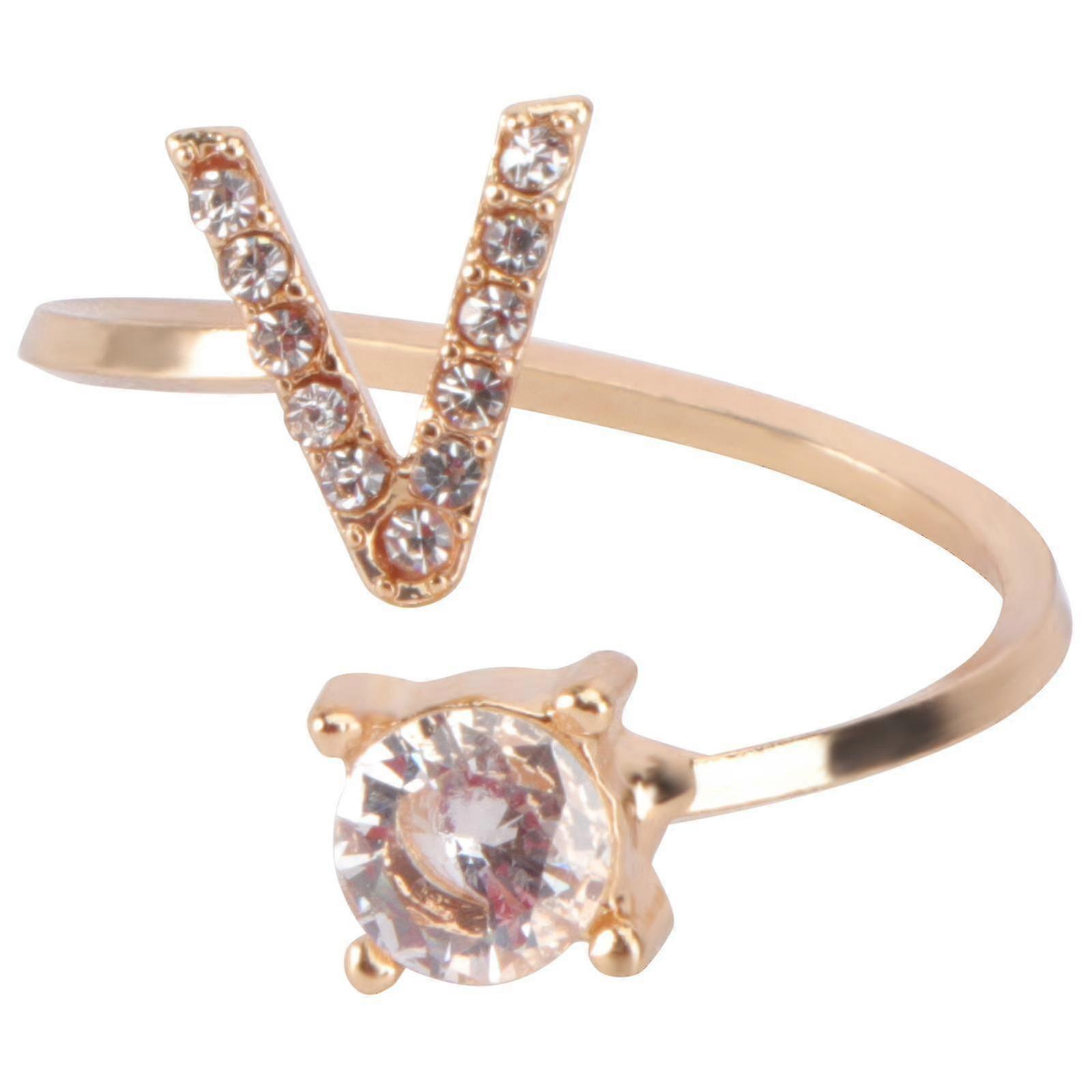 1pc strass incrusté bague initiale bague mode doigt bijoux (or, style E)