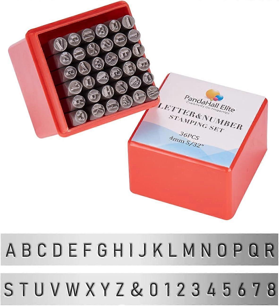 36 Pcs Letter and Number Metal Stamp Set 5/32 inch 4mm Alphabet A-Z and Number 0-9 and Symbol Iron Uppercase Stamps Punch Press Tool for Imprinting on