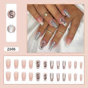 Flash Silver Paillette Fake Nails Waterproof And Scratch-resistant Fake Nails  Glue Models